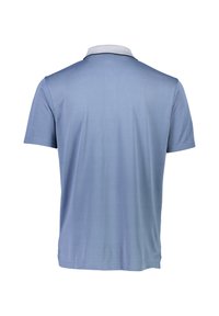 Kortärmad polo i ljusblått med en kontrasterande vit krage. Slät textur och skräddarsydd passform, med subtila sömnadsdetaljer.