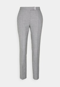 Grå rutig byxa med skräddarsydd passform, med en platt front, sidofickor och en slät midjeband med en liten metalldetalj.