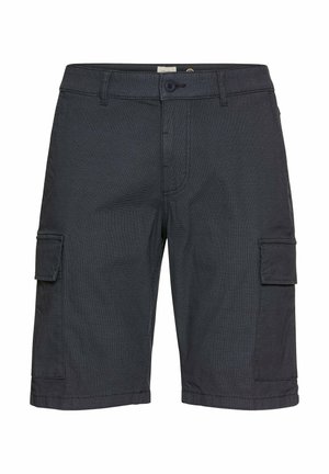 Dark gray cargo shorts with a textured finish, featuring two side pockets, a button closure, and a relaxed fit.