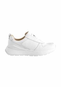 Hvide lædersneakers med struktureret overdel, snørebåndsdesign, en kontrasterende beige indvendig del og en slidstærk, rillet gummisål.