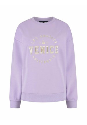 Lavendelkleurige sweatshirt met ronde hals, bedrukt met 'Los Angeles 1994 Venice California' in lichtbeige letters en een kleine kersgrafiek boven 'Venice'.