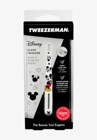Disney-Motiv Schrägpinzette mit weißem Griff, gestaltet mit Minnie-Maus- und Mickey-Maus-Symbolen; verpackt in einer transparent schwarzen Box.