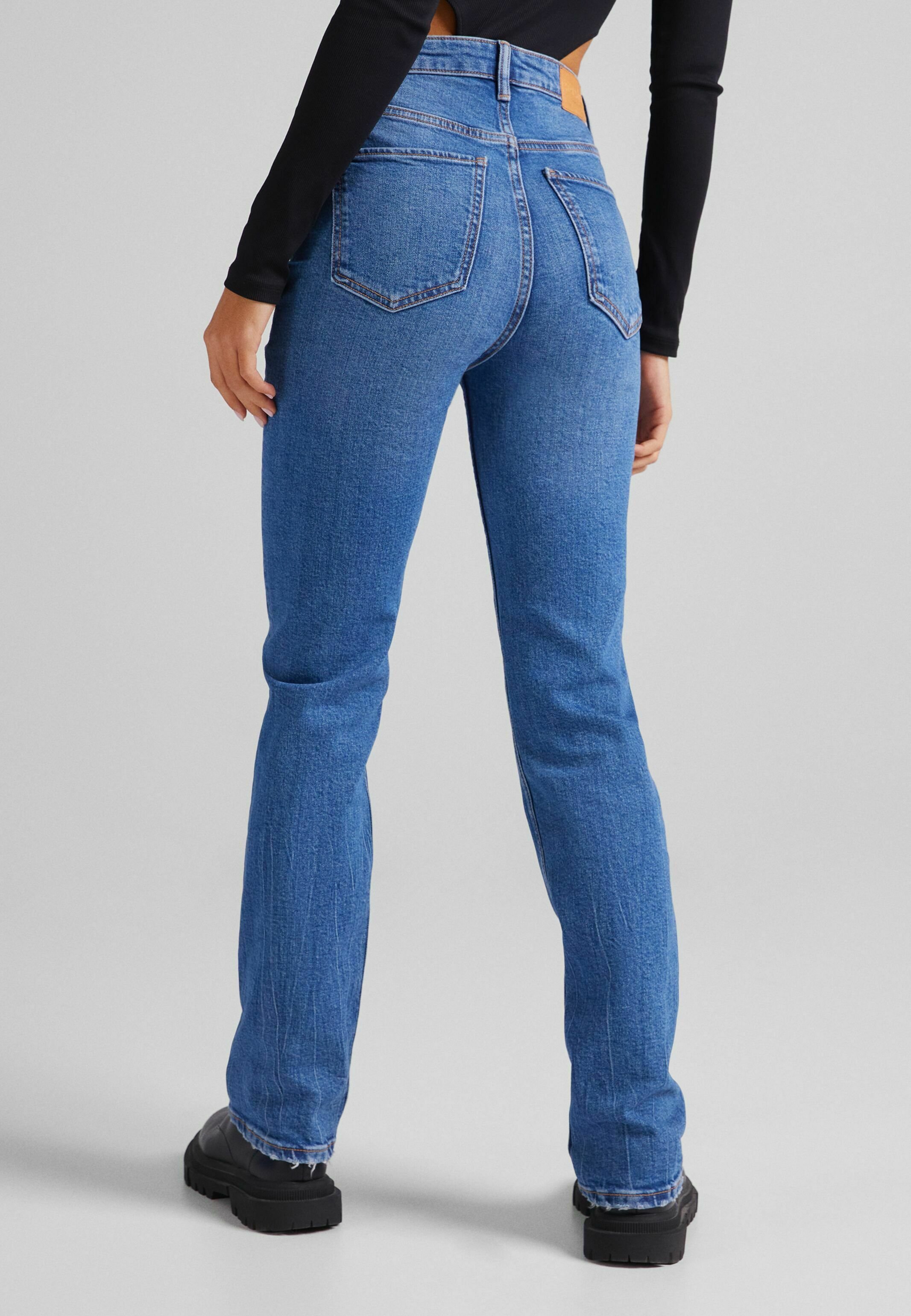 Bershka MIT HOHEM BUND - Jeans Straight Leg - dark blue/dunkelblau -  Zalando.at