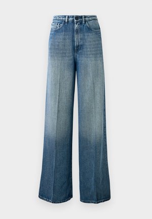 Lyseblå, vide jeans lavet af denim. Har høj talje, klassisk fem-lomme design og en falmet gradient fra mørk til lys.
