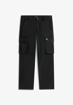 Mustad cargo-püksid, millel on esiosas taskud, külgmised fläpp-taskud, nööpidega kinnitamine ning väike logomärk parema reietasku peal.