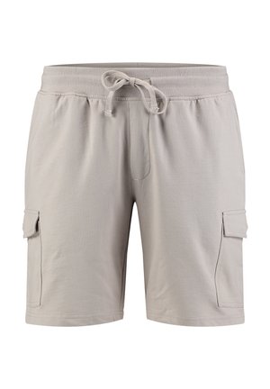 Helle graue Cargo-Shorts aus weichem Stoff. Mit einem elastischen Bund und einer Kordel zum Verstellen sowie zwei Seitentaschen. Einfaches und funktionales Design.
