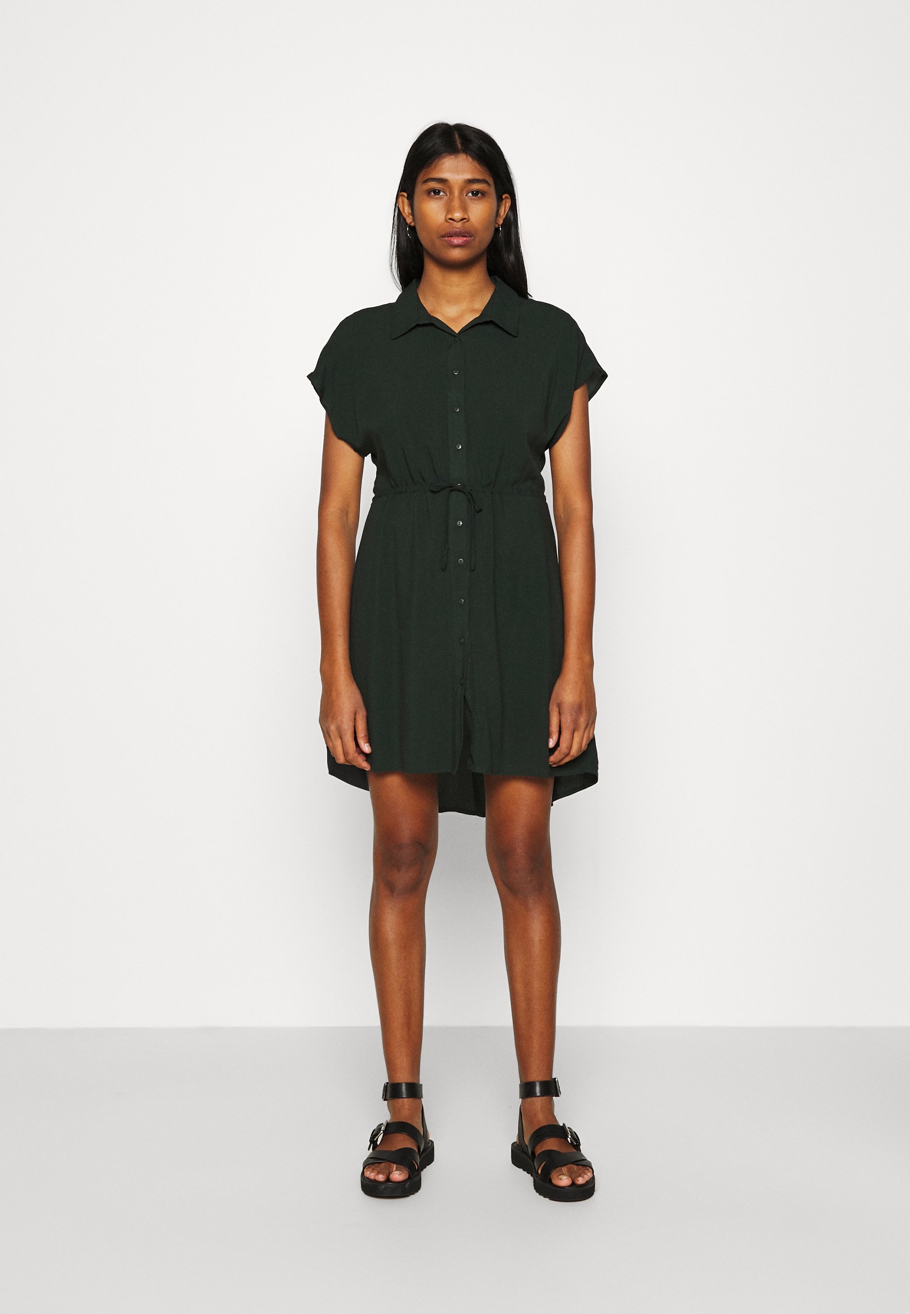dark green shirt dress