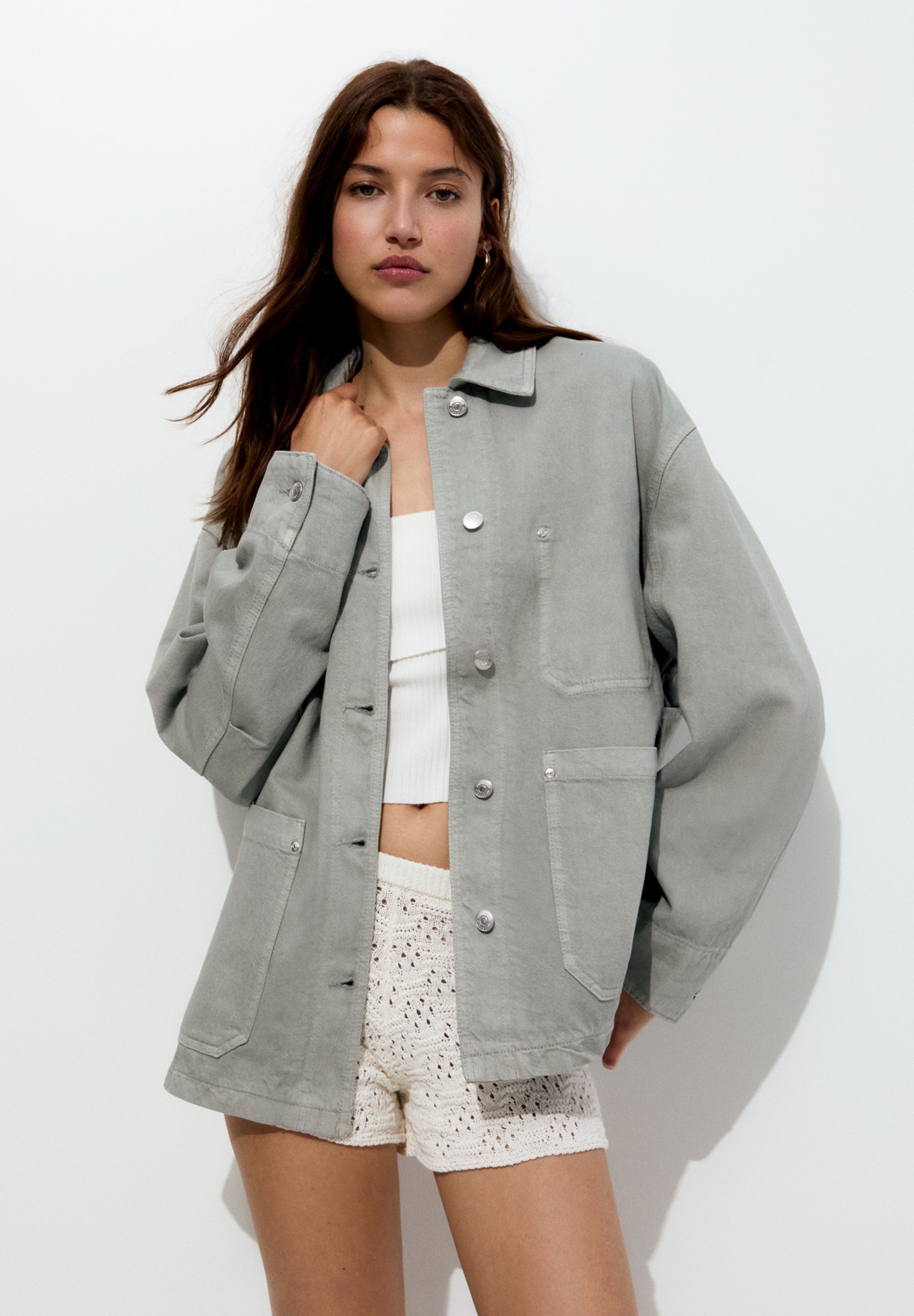 PULL&BEAR WORKER WITH POCKETS - Jeansjacke - light grey/hellgrau  