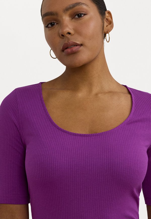 RIB-KNIT COTTON-BLEND ELBOW-SLEEVE TEE - Basic T-shirt - purple dawn2