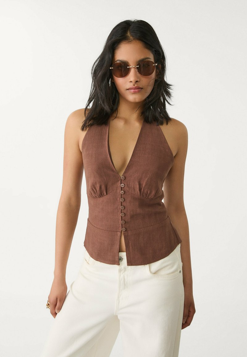 Stradivarius - HALTER WITH BUTTONS  - Blouse - dark brown, Agrandir