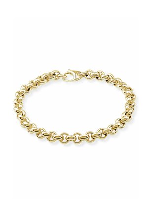 Goldenes Kettenarmband mit ineinandergreifenden ovalen Gliedern und einem Karabinerverschluss auf weißem Hintergrund.