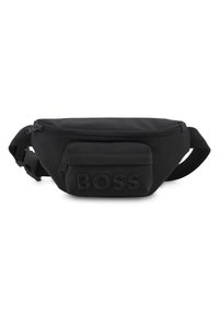 Μαύρο τσαντάκι μέσης από ύφασμα με κύριο διαμέρισμα με φερμουάρ και μπροστινή τσέπη. Διαθέτει ανάγλυφο λογότυπο "BOSS" και ρυθμιζόμενο ιμάντα.