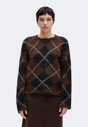 ONLY, ONLNOEME PATTERN O NECK - Pullover - coffee bean/black/oatmeal melange