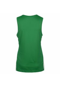 Grünes ärmelloses Sport-Top mit leichtem Stoff und rundem Ausschnitt. Seiteneinsätze in Weiß für einen kontrastreichen Look.