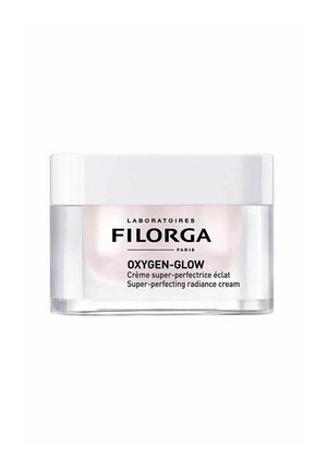 Filorga OXYGEN-GLOW Creme in einem transparenten Glas mit einem weißen Deckel. Der Text zeigt schwarze Marken- und Produktdetails auf der Vorderseite.