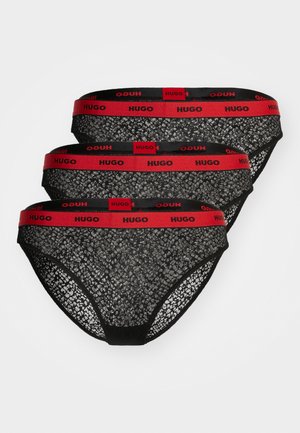 Zwart kanten slipset met een rood en zwart elastische tailleband met 'HUGO' merknaam. Komt in een verpakking van drie met een gestructureerd ontwerp.