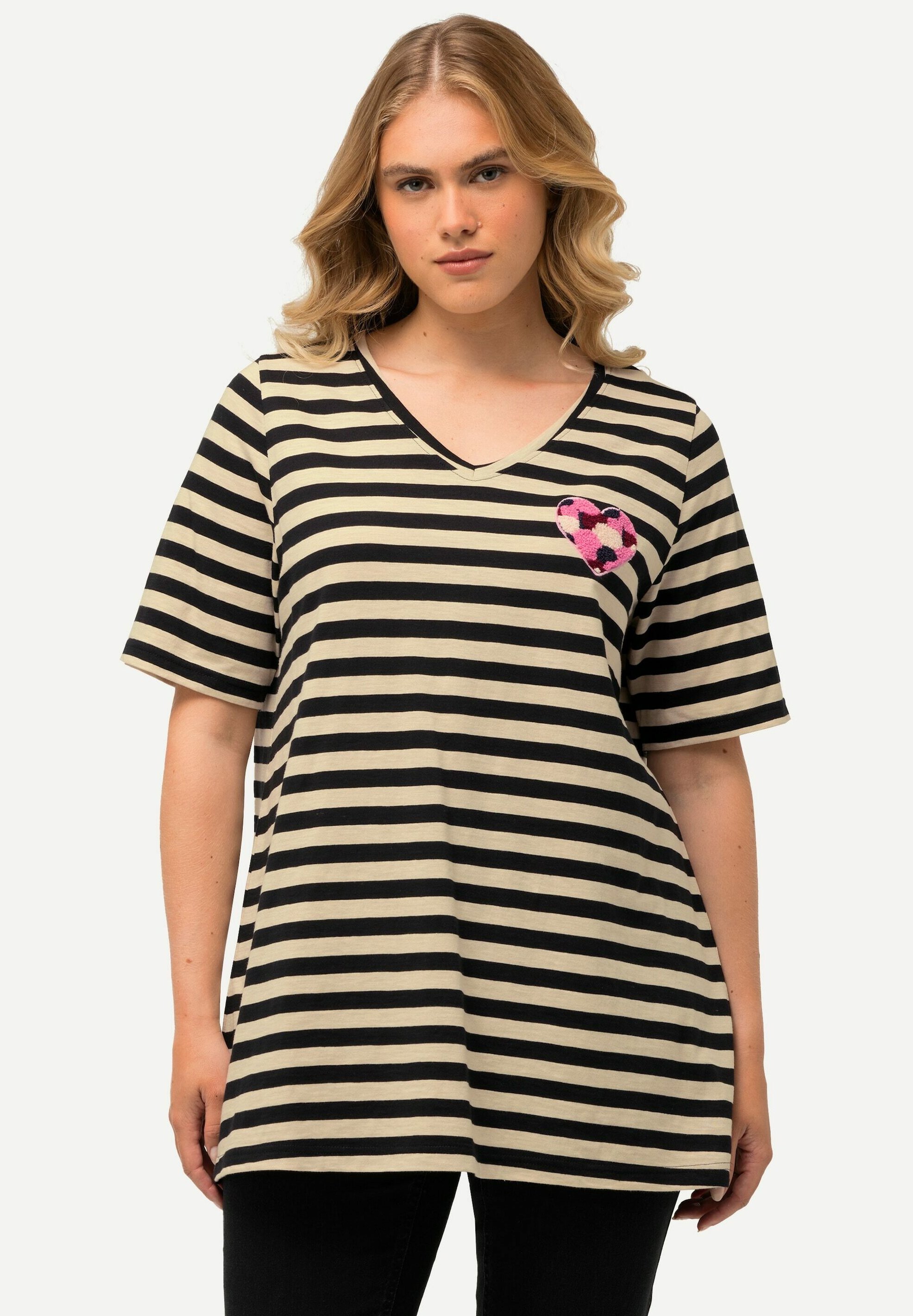 Sweat-shirt Structuré Avec Volant Ulla Popken - T-shirt Ligne A Bleu, Taille 48-50 Femme, Style Ample Et Féminin