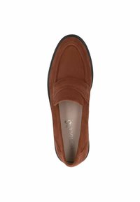 Pruun nahast loafersmooth tekstuuriga, ümar varvas ja tõstetud õmbluse detail. Must kummist tald ja hõbedane bränding siseosaliselt.