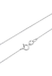Collana a catena color argento con anelli rotondi, chiusura a moschettone e timbro "925" per autenticità in argento sterling.