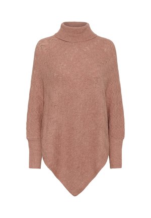 Prešívaný oversized sveter s vysokým golierom v jemne ružovej farbe, s rybárskym vzorom, dlhými rukávmi a špicatým lemom. Textúrovaný pletený materiál.