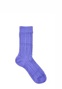 Calza a maglia viola con una texture a coste e un motivo a treccia, dotata di un polsino solido. Realizzata in materiale morbido ed elastico per il comfort.