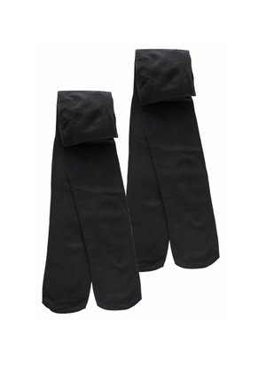 Schwarze Leggings aus weichem, dehnbarem Stoff. Mit einem breiten Bund und glatter Textur; bodenlanger Schnitt ohne Muster oder Akzente.