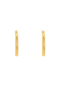 Orecchini a cerchio color oro con un design curvo e liscio e una finitura lucida, che presentano una leggera incavatura per l'attacco.