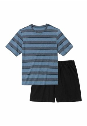 SET - Nachtwäsche Set - blau meliert gestreift schwarz