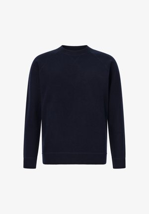 Marineblaues Sweatshirt mit rundem Ausschnitt, langen Raglanärmeln, gerippten Bündchen und Saum, aus weichem Material mit glatter Textur.