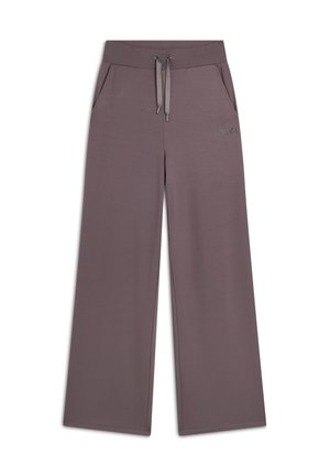 Pantaloni sportivi a gamba larga di un delicato colore mauve, realizzati in tessuto morbido con vita regolabile e tasche laterali. Presentano dettagli con logo.