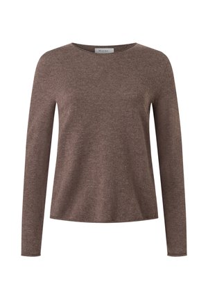 Braunes Langarmhemd aus weichem Stoff, mit Rundhalsausschnitt und lässiger Passform. Keine sichtbaren Muster oder Hardwaredetails.