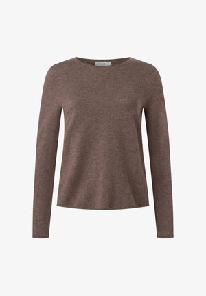 Braunes Langarmhemd aus weichem Stoff, mit Rundhalsausschnitt und lässiger Passform. Keine sichtbaren Muster oder Hardwaredetails.