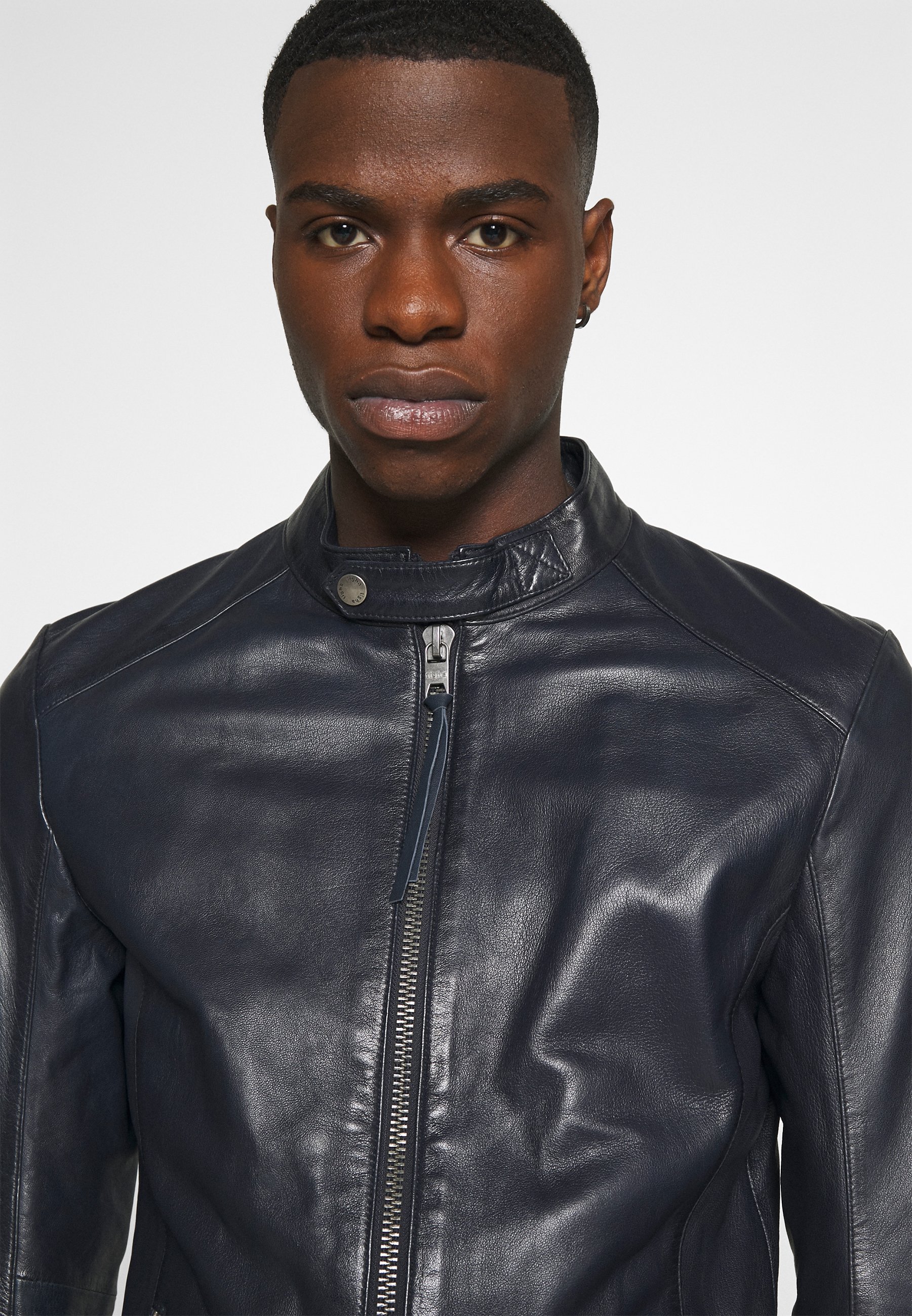 midnight blue leather jacket