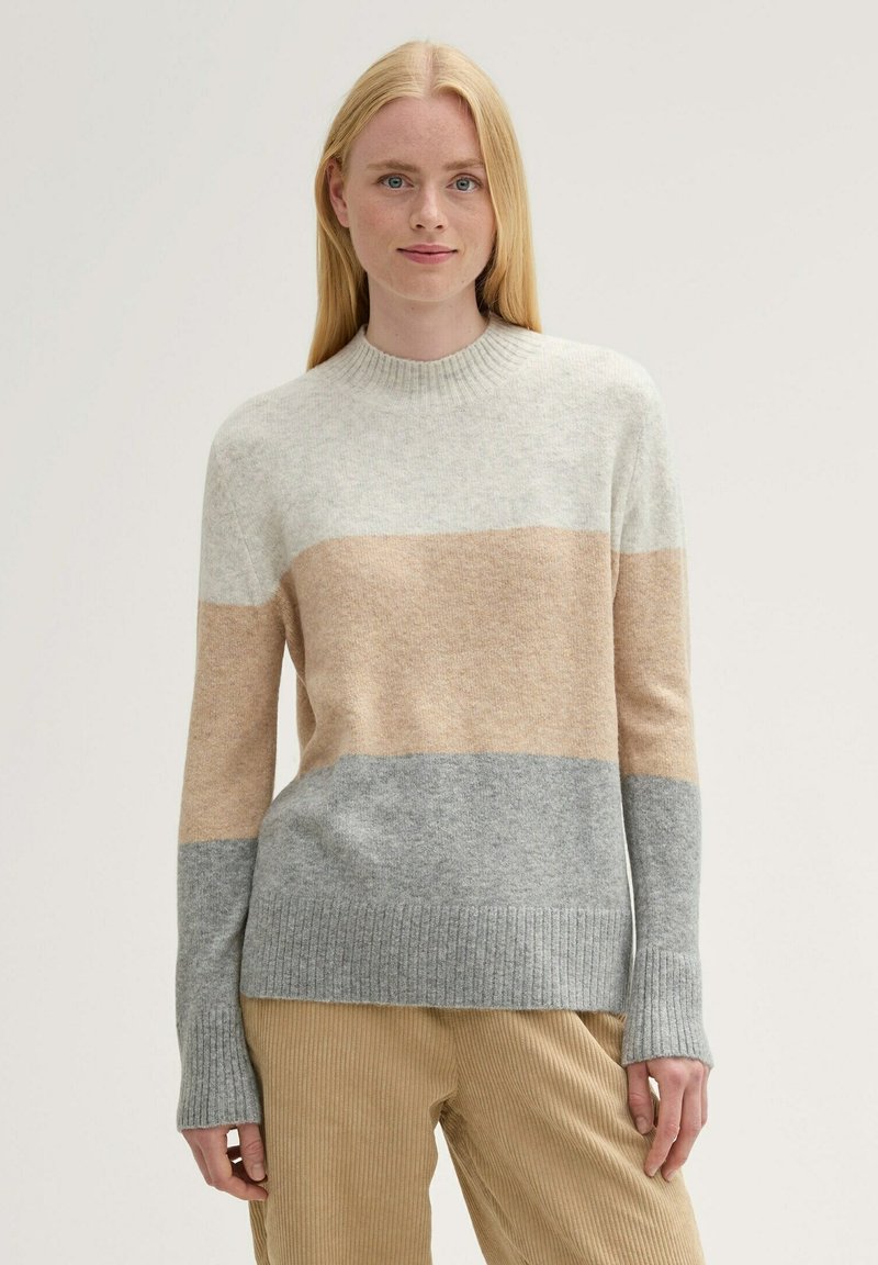 TOM TAILOR DENIM Pulover - grey beige colorblock