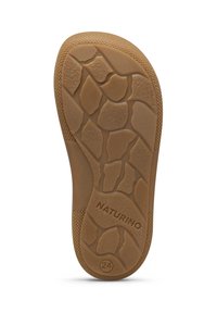 Suola di scarpa in gomma marrone con design testurizzato che presenta piccoli motivi e una forma arrotondata; presenti i loghi embossati "NATURINO" e "24".