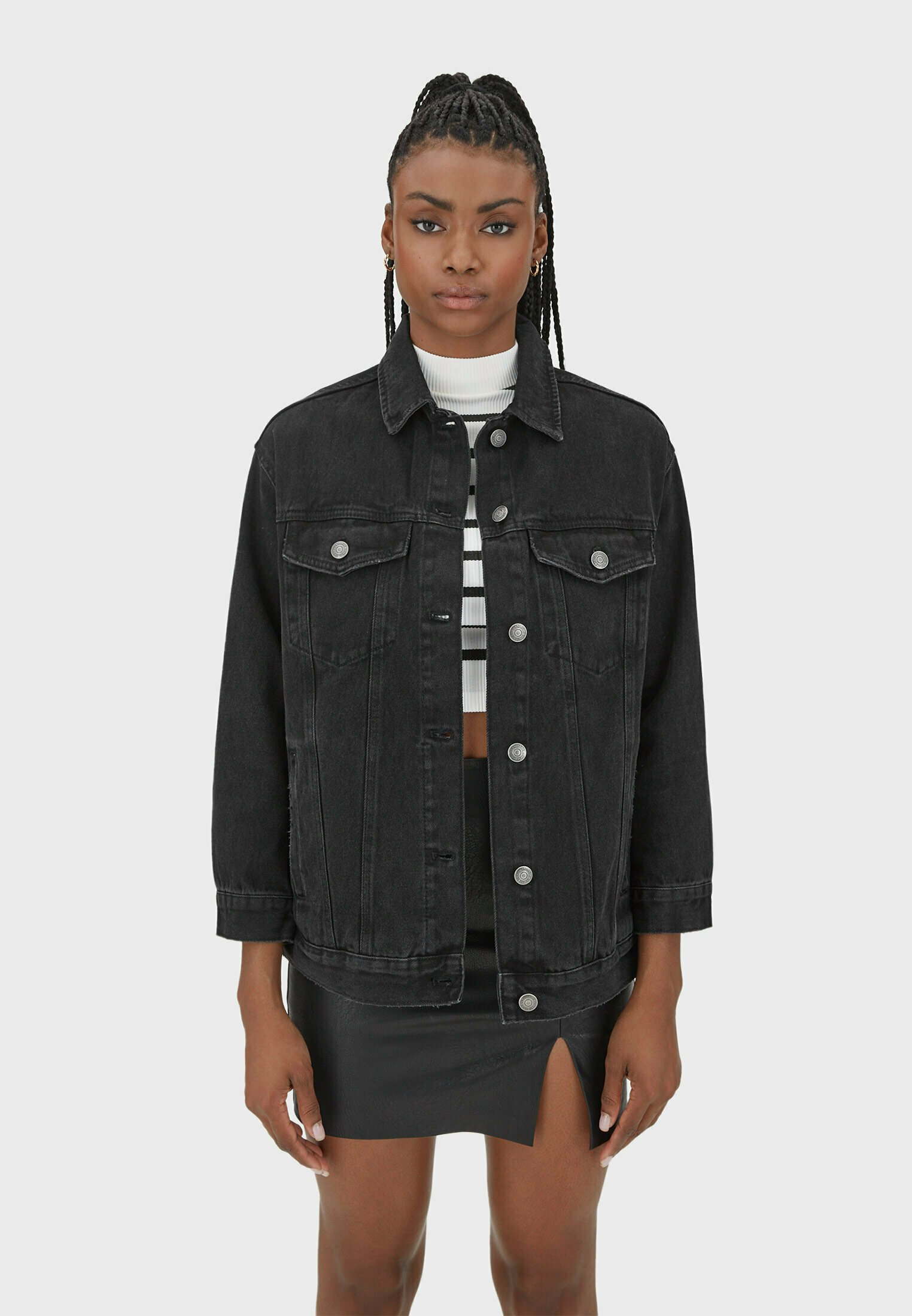 Stradivarius Denim jacket - black denim 