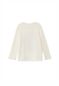 Langärmliges, cremefarbenes T-Shirt aus weicher Baumwolle, mit Rundhalsausschnitt, glatter Textur und schlichtem Design ohne sichtbare Muster oder Akzente.