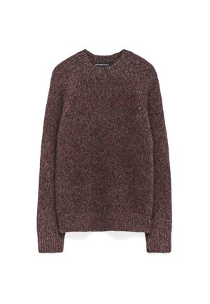 Gebreide trui in donker bordeaux met een gestructureerde afwerking, ronde halslijn en ribgebreide manchetten. Heeft een ontspannen pasvorm en een effen ontwerp.
