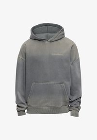 Sudadera gris con capucha y bolsillo canguro delantero, con el logo "DROPSIZE" bordado en el pecho, y puños y bajo acanalados.