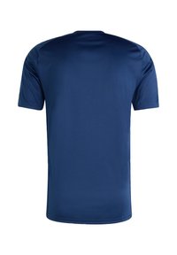 Μπλουζάκι σε ναυτικό μπλε με κοντά μανίκια από απαλό ύφασμα, με στρογγυλή λαιμόκοψη και απλό σχεδιασμό χωρίς ορατά μοτίβα ή διακοσμητικά στοιχεία.