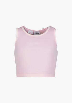 Heledad roosa ribaga lühikeste varrukateta top, ümmarguse kaelusega, brändiga Urban Classics, asetatud tasasele valgele taustale.