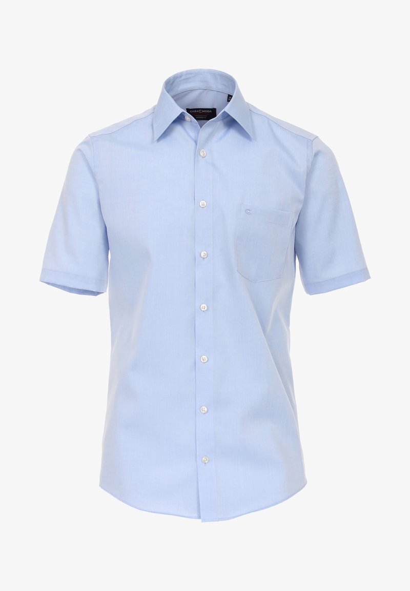 Lichtblauw kortom shirt van katoen, met een button-down voorkant en een linker borstzak met een subtiel logo.