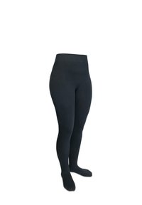 Schwarz undurchsichtige Leggings mit hohem Bund, glatter Textur, figurbetontem Design und voller Länge bis zum Knöchel.