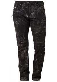 Jeans neri con finitura strappata caratterizzati da striature bianche, tasche con zip e un design slim fit. Realizzati in materiale denim.