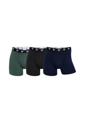 Tre paia di boxer da uomo in verde, nero e blu navy con fascia nera in vita con la scritta CR7.