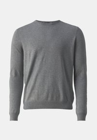 Pull ras-du-cou à manches longues en maille gris moyen avec poignets et ourlet côtelés.