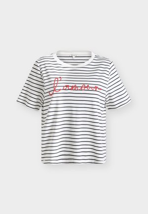 TOM TAILOR, T-SHIRT WITH APPLICATION - Μπλουζάκι με στάμπα - navy offwhite stripe