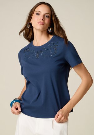 Oltre, T-SHIRT CON RICAMO TRAFORATO - T-shirt imprimé - blu