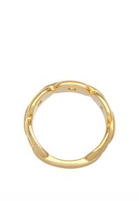 Bague de couleur or présentant un design en maillons avec des bords lisses et arrondis, et une finition polie. L'intérieur est lisse pour le confort.