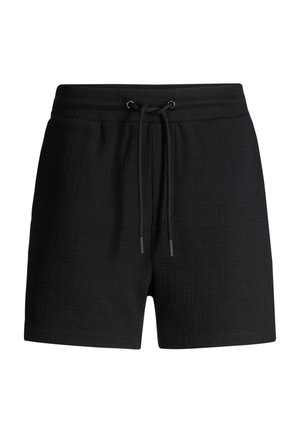 Zwarte casual shorts met gestructureerde stof en een elastische tailleband met een aantrekkoord aan de voorkant.